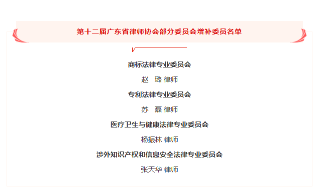 【德纳专业】德纳律师入选第十二届广东省律师协会部分委员会增补委员名单